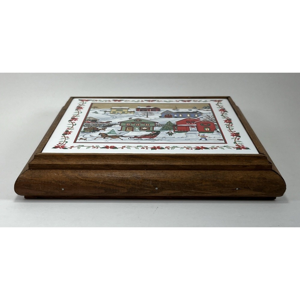 VTG Russ & Co Christmas Village Ceramic Tile Wall Trivet Holiday Folk Rustic - Picture 7 of 8